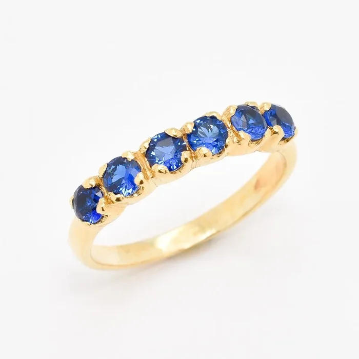 Blue Sapphire Ring – Gold Sapphire Ring – Half Eternity Sapphire Ring