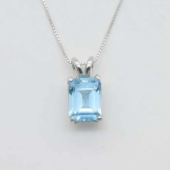 Blue Solitaire Pendant – Genuine Blue Topaz – December Birthstone Necklace