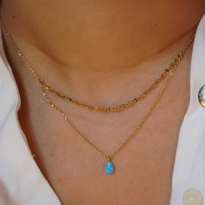 Blue Tear Drop Opal Necklace