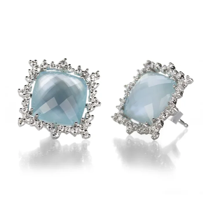 Blue Topaz Checkerboard Confetti Stud Earrings