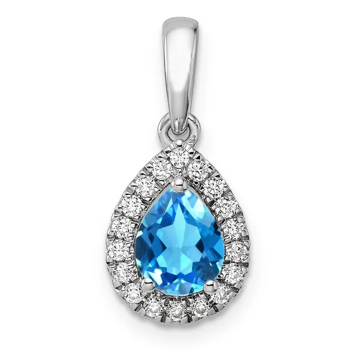 Blue Topaz Diamond Halo Pendant