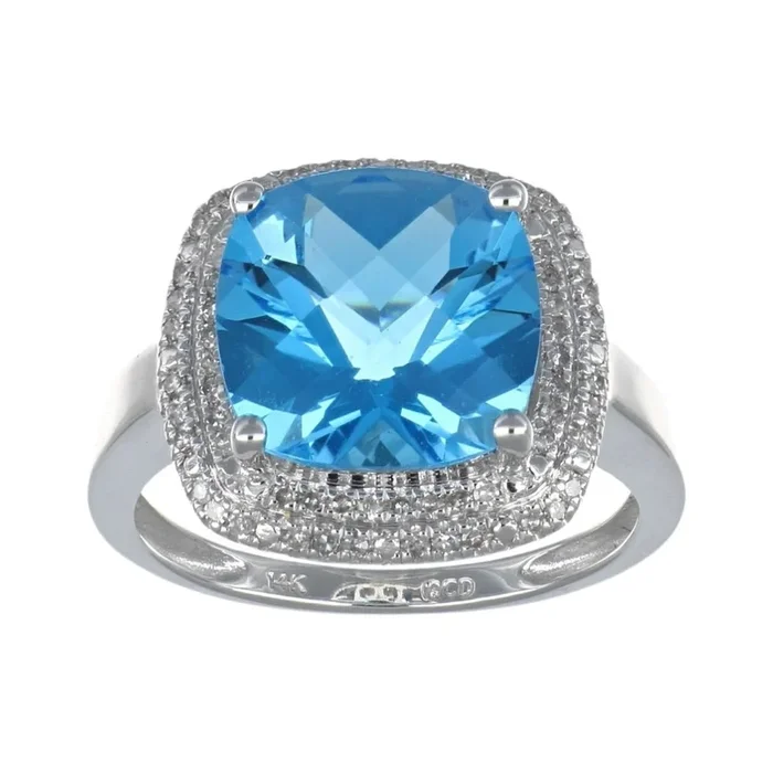 Blue Topaz Ring (Blue Topaz 7 cts. White Diamond 0.33 cts.)