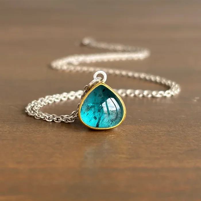 Blue Tourmaline Cabochon Drop Pendant