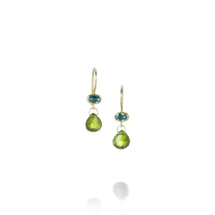 Blue Zircon and Idiocrase Apple & Eve Earrings