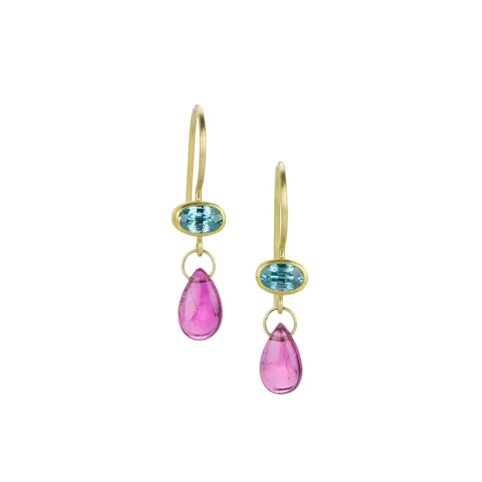 Blue Zircon and Tourmaline Apple & Eve Earrings