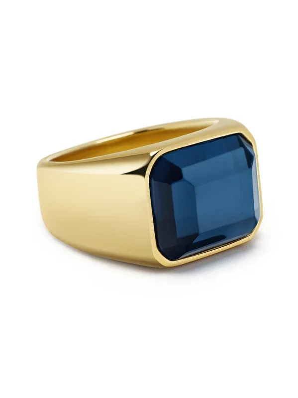 Blue Zircon Signet Ring in Gold
