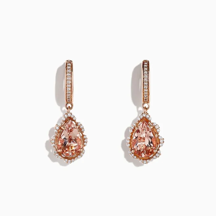 Blush 14K Rose Gold Morganite and Diamond Drop Earrings, 2.63 TCW