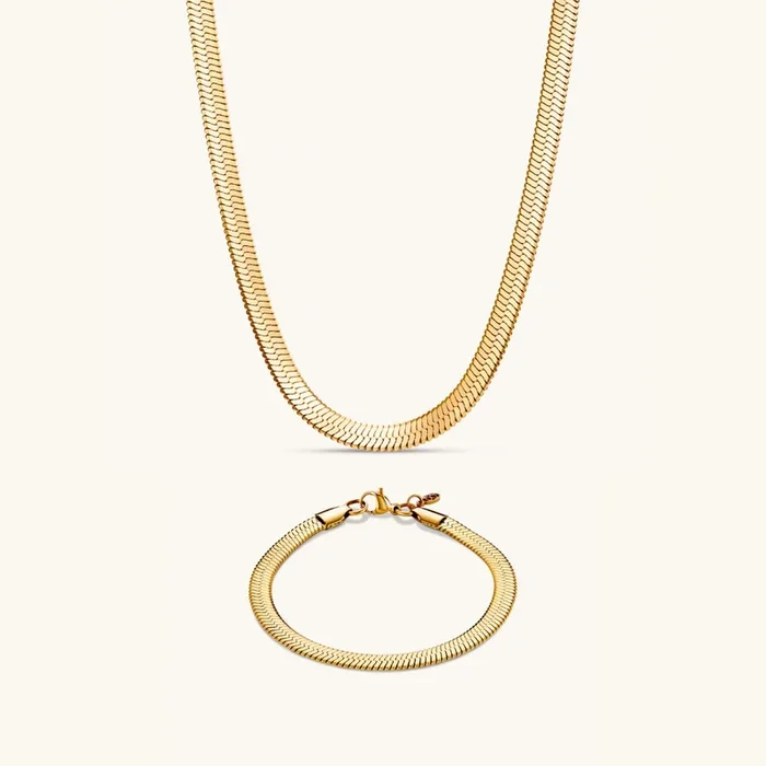 Bold Herringbone Matching Set In Gold Size M/L