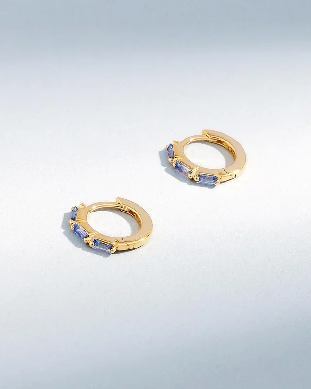 Bold Triple Light Blue Sapphire Huggies
