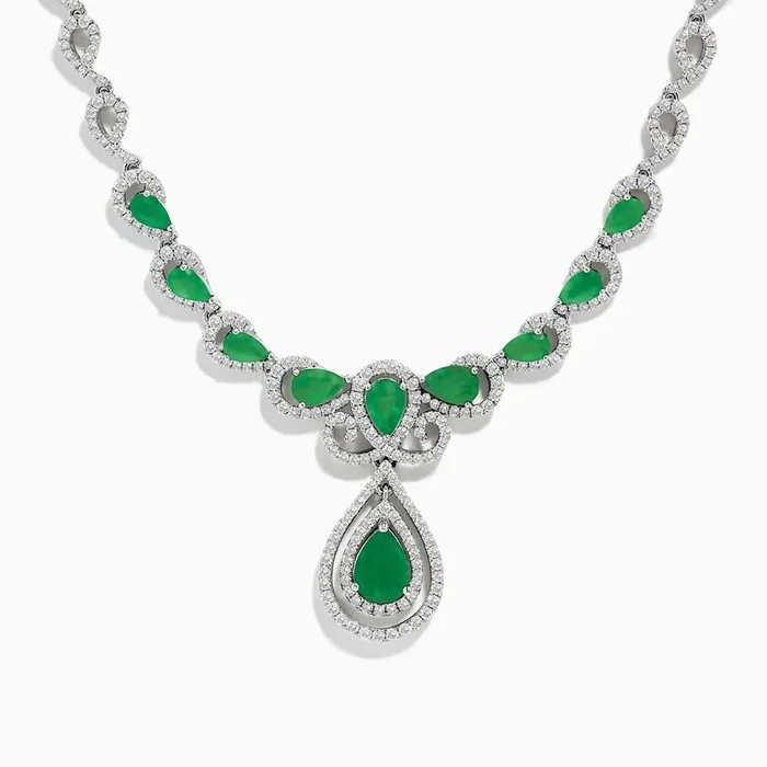 Brasilica 14K White Gold Emerald and Diamond Necklace