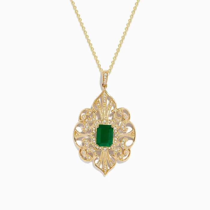 Brasilica 14K Yellow Gold Emerald & Diamond Filigree Pendant, 1.62 TCW