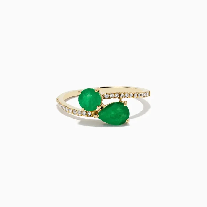 Brasilica 14K Yellow Gold Emerald and Diamond Bypass Ring