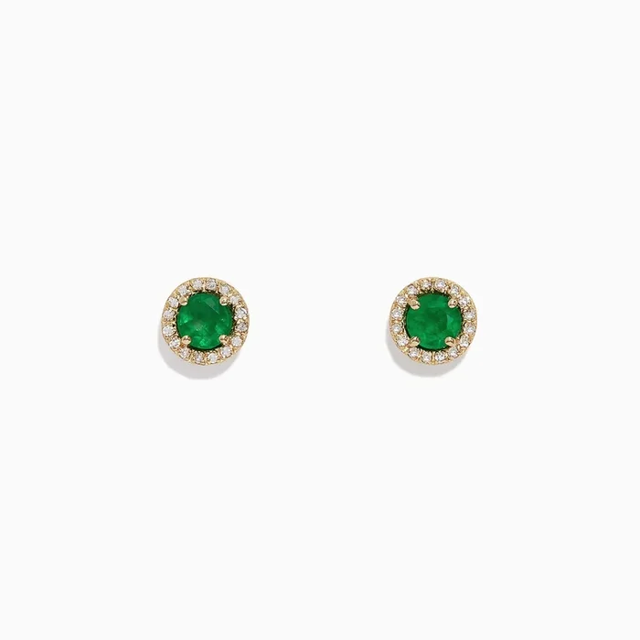 Brasilica 14K Yellow Gold Emerald and Diamond Stud Earrings, 1.08 TCW