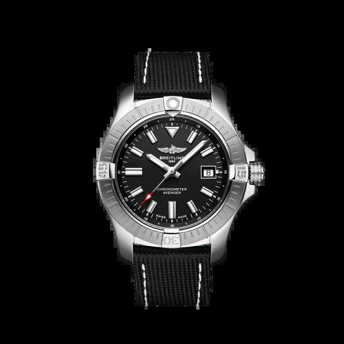 Breitling Avenger 43MM in Stainless Steel with Black Dial on a Black Strap with Folding Clasp
