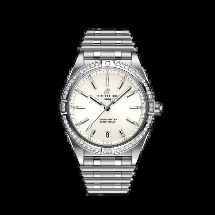 Breitling Chronomat 36MM in Stainless Steel with White Dial and Diamond Bezel