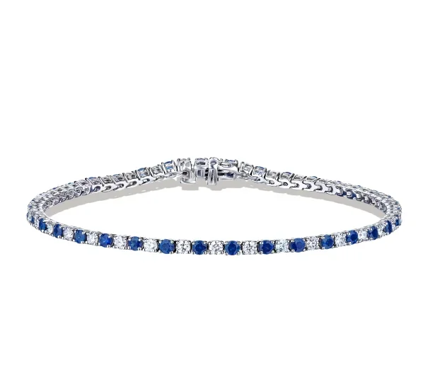 Bremer Jewelry Diamond and Sapphire Tennis Bracelet in 18K White Gold (3.45ctw)
