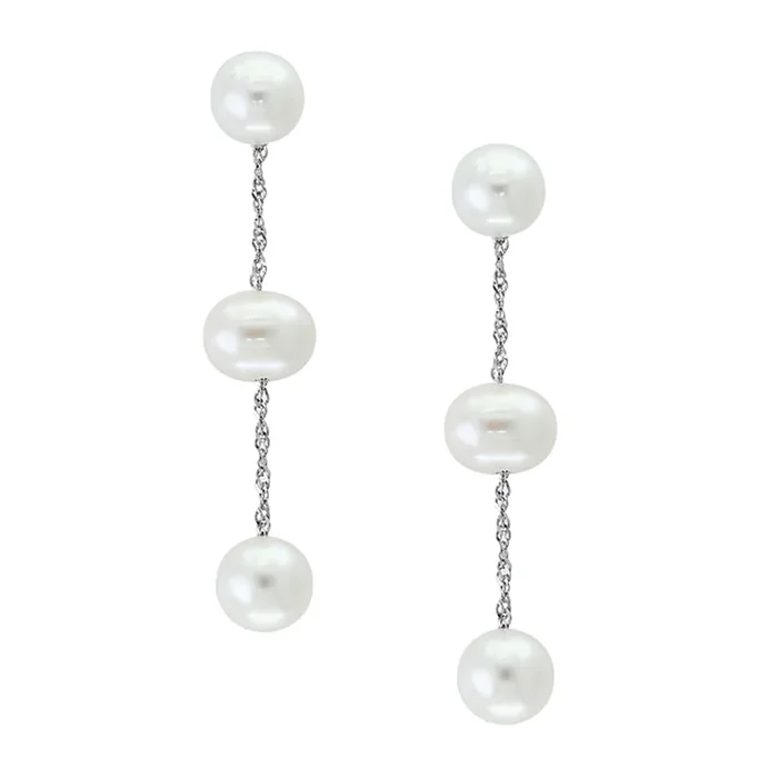 Bremer Jewelry Drop Style Tincup Freshwater Cultured Pearl Earrings in 14K White Gold