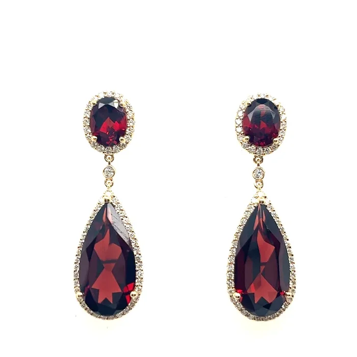 Bremer Jewelry Pear Shape Garnets and Diamond Drop Earrings in 14K Yellow Gold (17.75ctw)