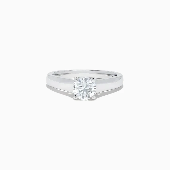 Bridal 18K White Gold Diamond Solitaire Ring, 1.08 TCW