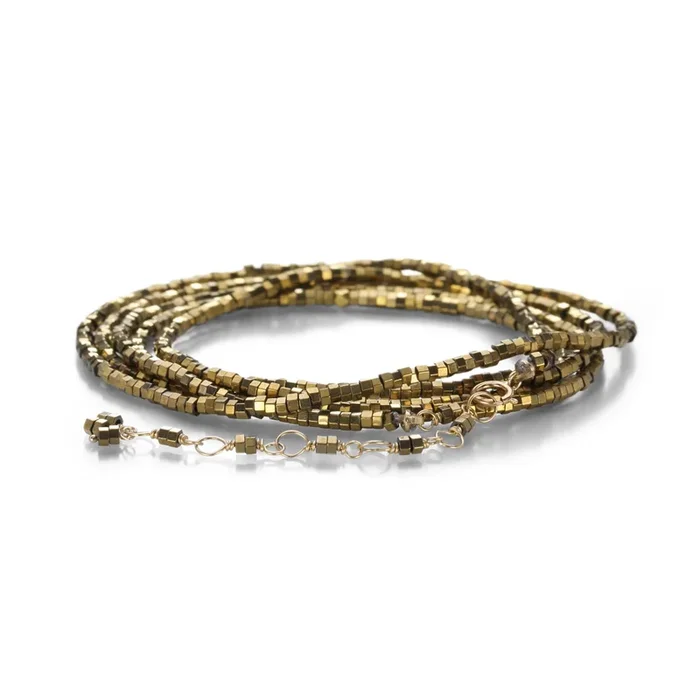 Bright Gold Pyrite Wrap Bracelet – 34″