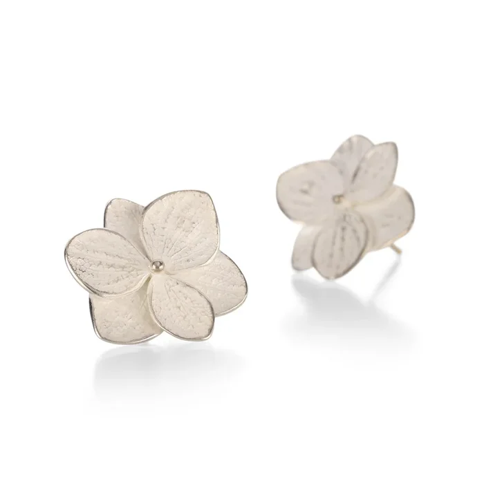 Bright Sterling Silver Twin Hydrangea Earrings