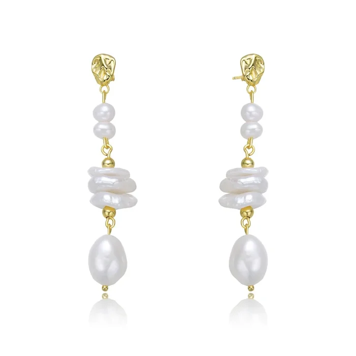 Brigitte Golden Pearl Chain Couture Drop Earrings