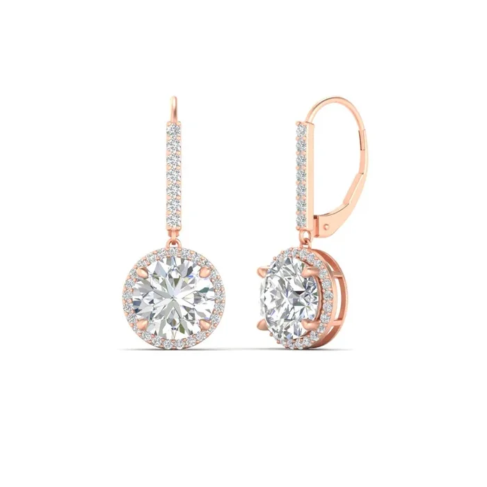 Brilliant Round Halo Drop Leverback Earrings