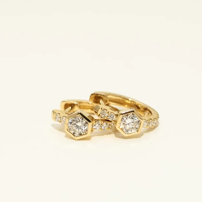 Broadway Collection Diamond Hexagon Huggie Earrings in 18kt Yellow Gold (3/8ct tw)