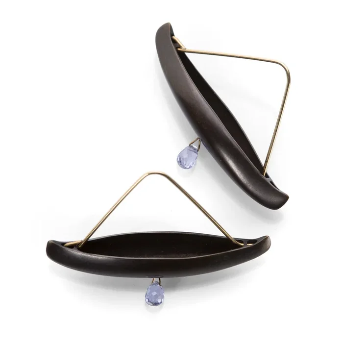 Bronze Canoe Earrings with Sapphire Drops