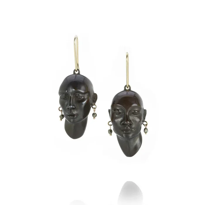 Bronze Head Earrings with Pyrite Earrings