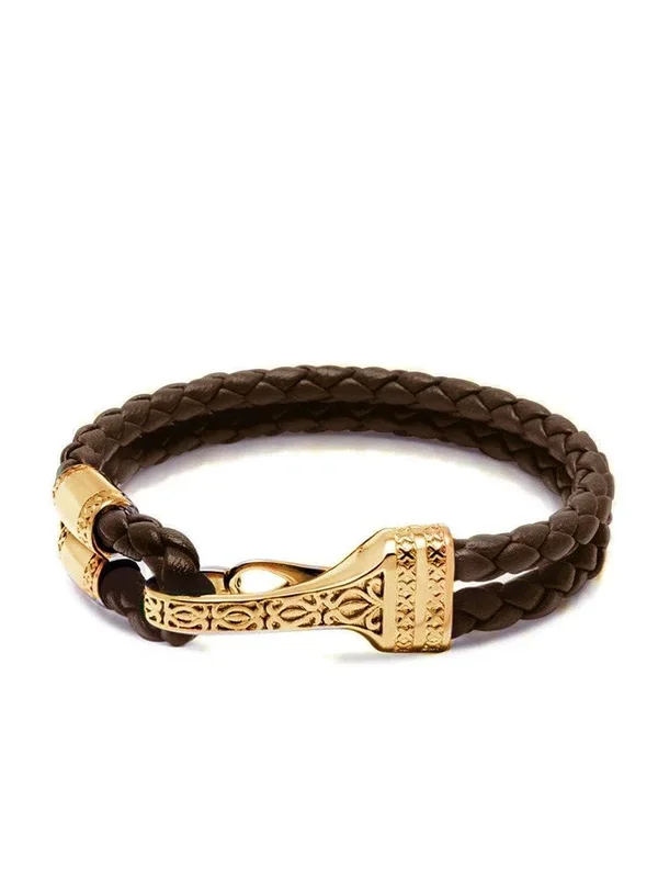 Brown Leather Bracelet with Gold Bali Clasp Lock