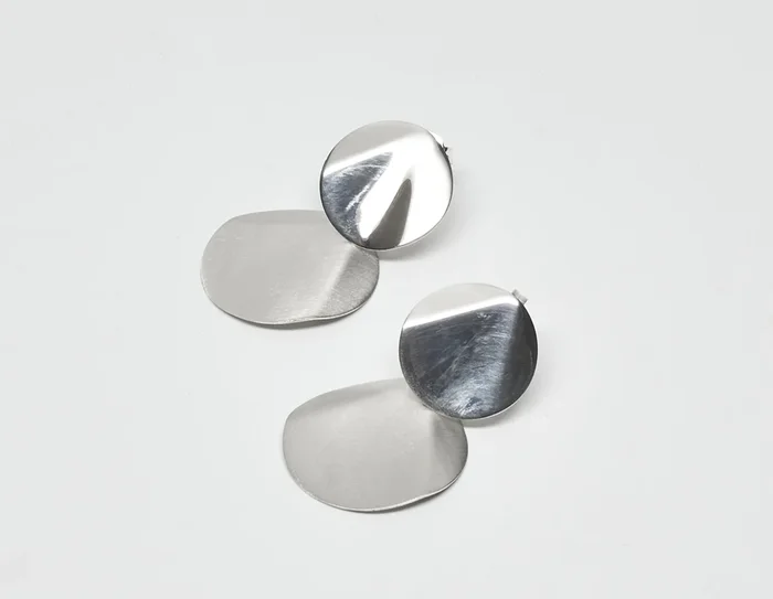 Brushed and Shiny Sterling Silver Twin Circle Earrings