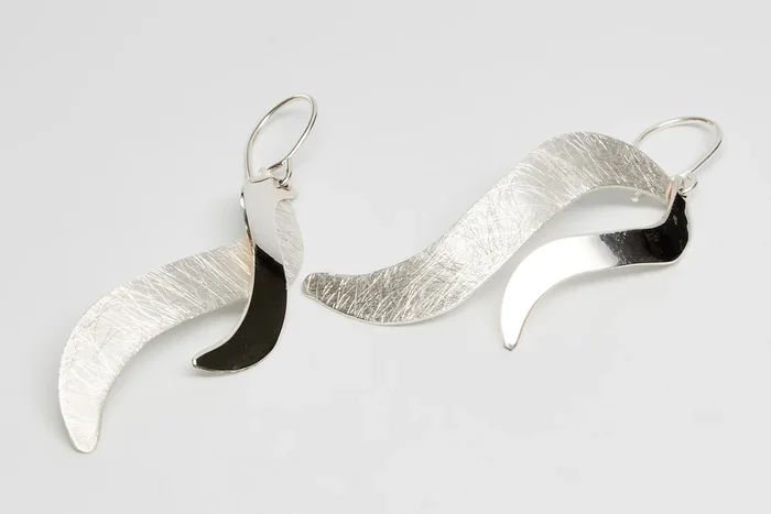 Brushed and Shiny Sterling Silver Wavy Earrings