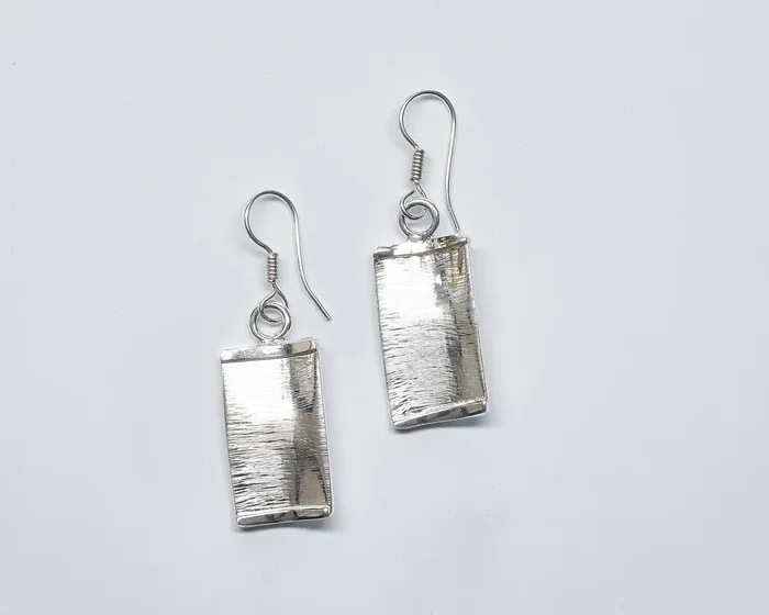 Brushed Rectangle Dangle Sterling Silver Earrings