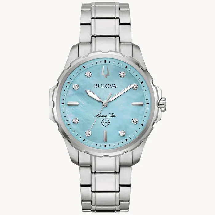 Bulova Marine Star Womens Watch with Blue Dial and Stainless Steel Bracelet (quartz movement)
