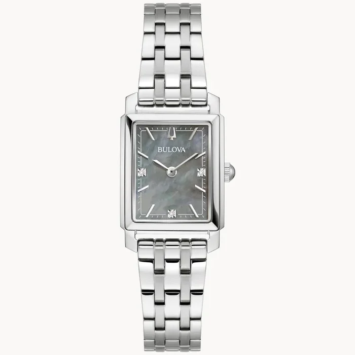 Bulova Sutton Womens Watch with Grey Mother of Pearl Diamond Dial and Stainless Steel Bracelet (quartz movement)