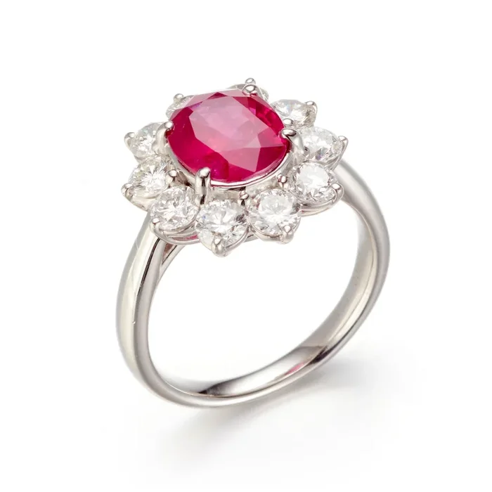 Burma Ruby & Diamond Cluster Ring