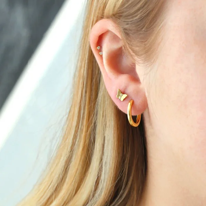 Butterfly Crystal Titanium Flat Back Threadless Stud Earring