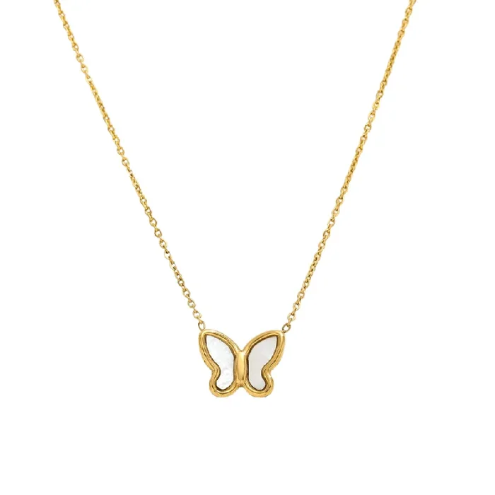 Butterfly Pendant Necklace with Mother of Pearl Inlay