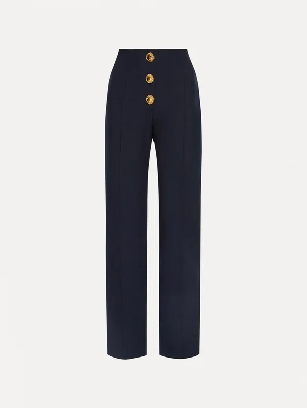 Button-Detailed Wool Pant