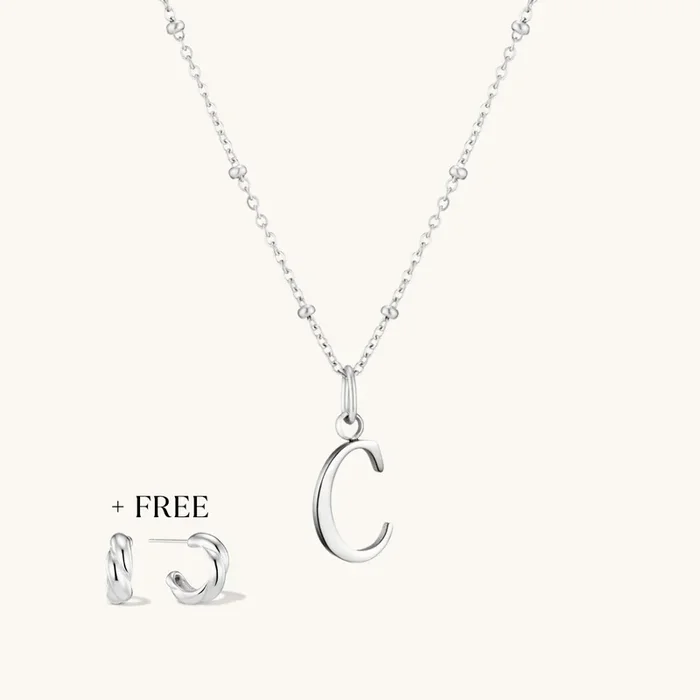 C Script Initial Necklace + FREE Allure Hoops Silver