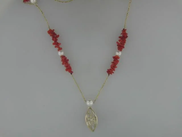 C Wade Competition Piece 14Ktyg Diamond Pearl Coral Neckalce Rtx