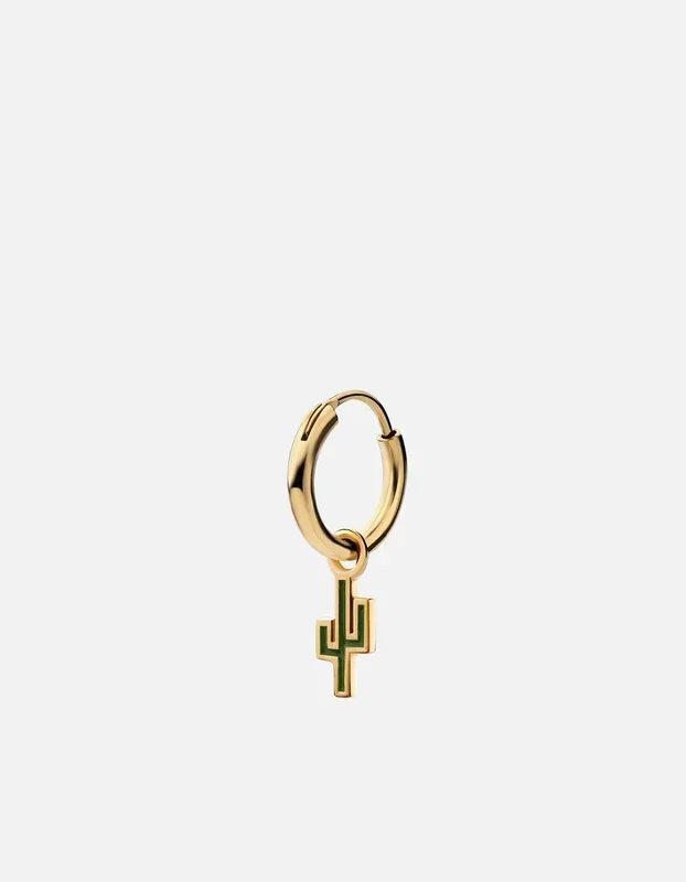 Cactus Huggie Earring, Gold Vermeil/Green