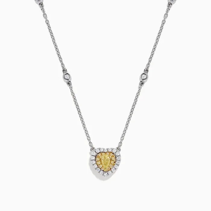 Canare 14K Gold Yellow and White Diamond Heart Necklace, 0.61 TCW