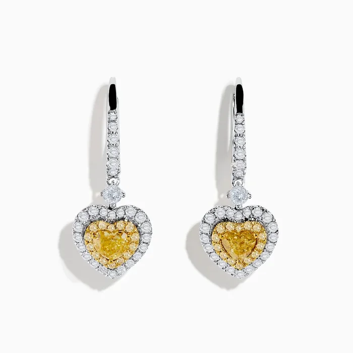 Canare 18K Two Tone Gold White & Yellow Diamond Heart Earrings
