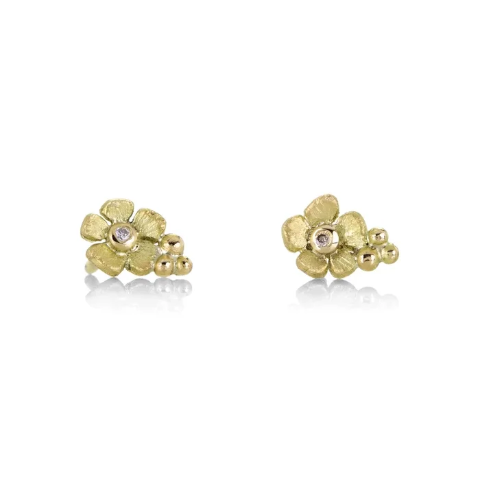 Carved Flower Studs with Diamonds