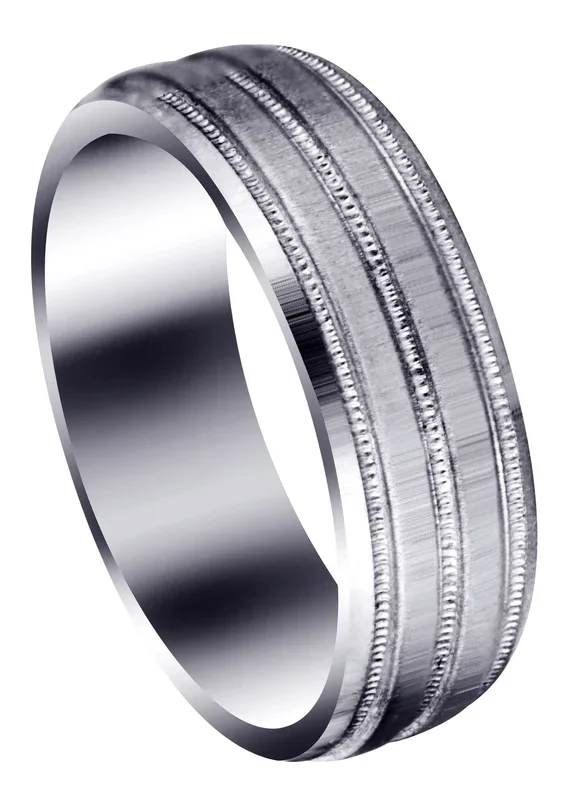 Carved Simple Mens Wedding Band | Cross Satin Finish (Noah)