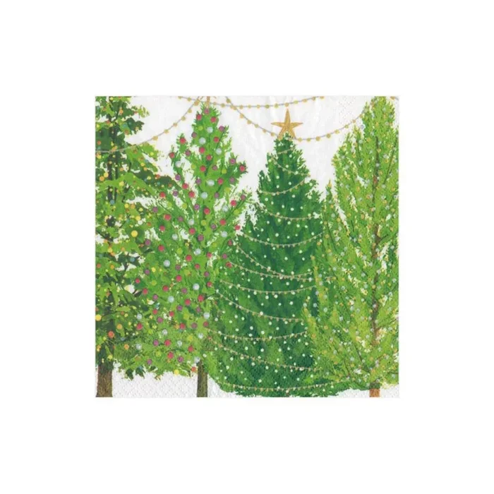 Caspari Christmas Trees with Lights Paper Cocktail Napkins – Pack of 20