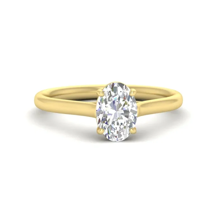 Cathedral Flat Band Oval Shaped Solitaire Engagement Ring