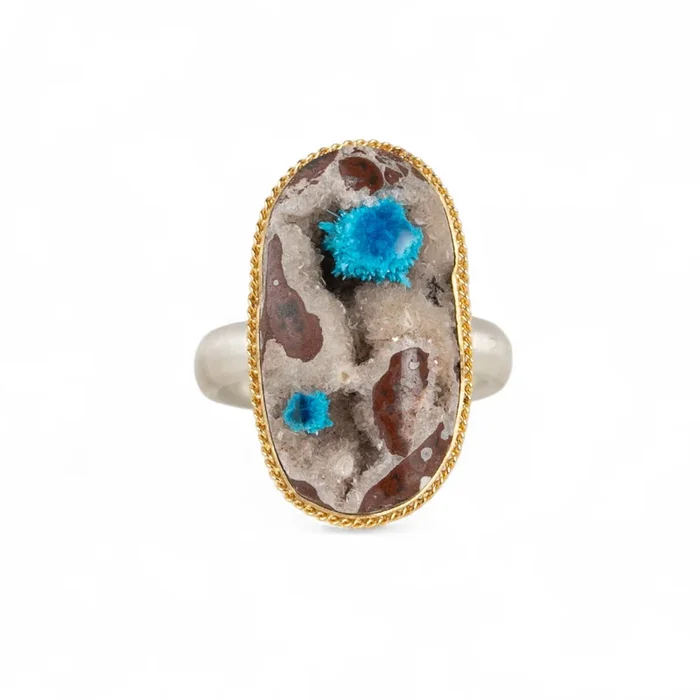 Cavansite Burst Ring in Sterling Silver and 18k Gold